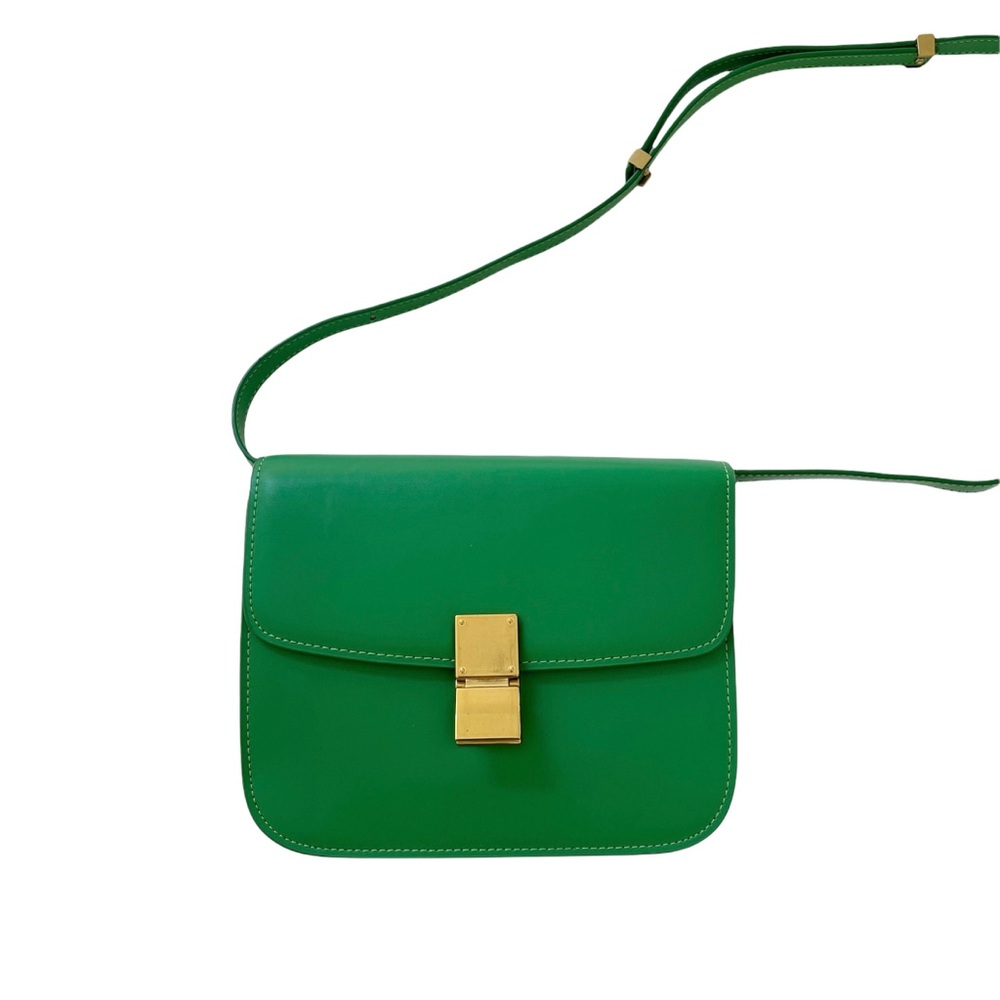 Green classic box bag with gold hardware